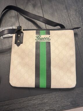 Gucci GG Supreme Sherry Line Stripe White Coated Canvas Shoulder Bag
